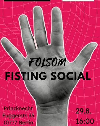 Poster für das Fisting Social Event mit einer Hand und Veranstaltungsdetails in Berlin.